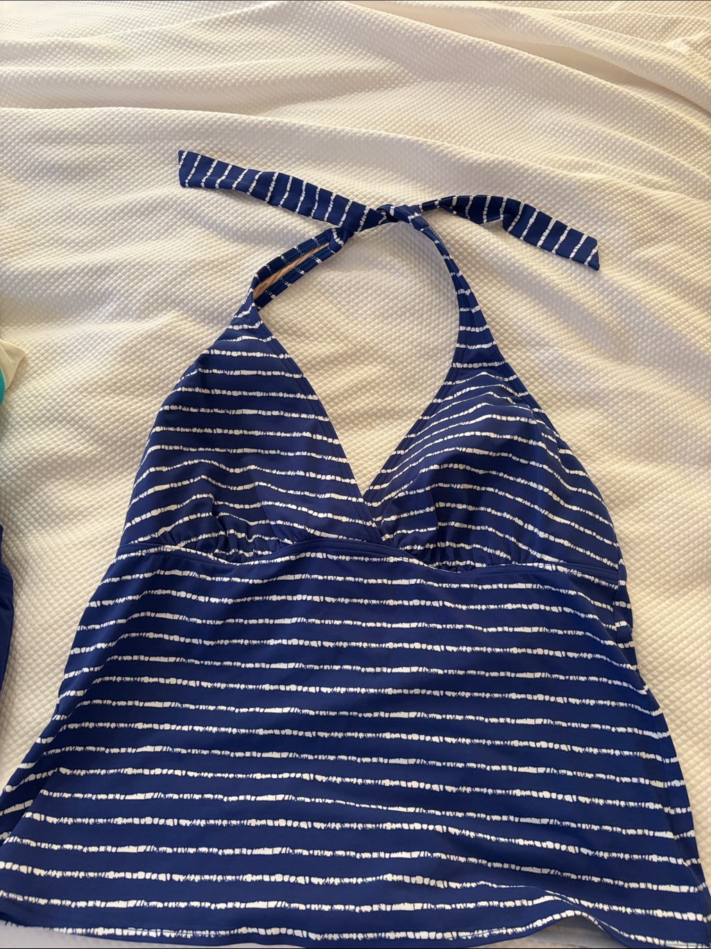 Lands' End Navy And White Striped Halter Tankini Top And Skirted Bottom